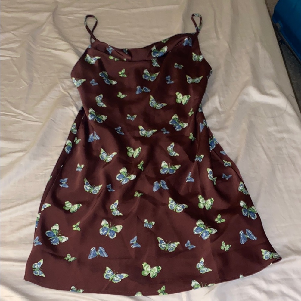 Butterfly Print Silk Slip Dress